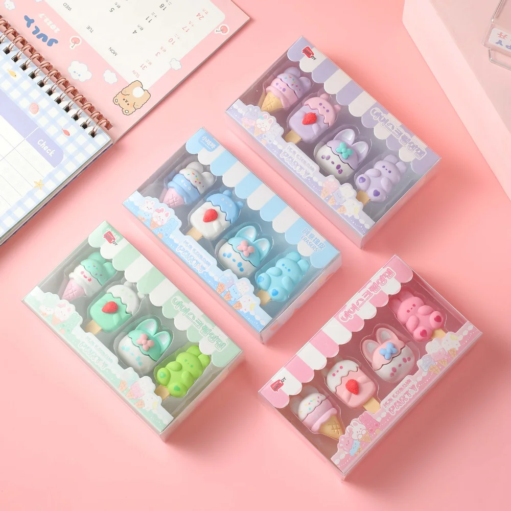 The Ice Cream Party range — mint, blue, pink and lilac boxes laid out together