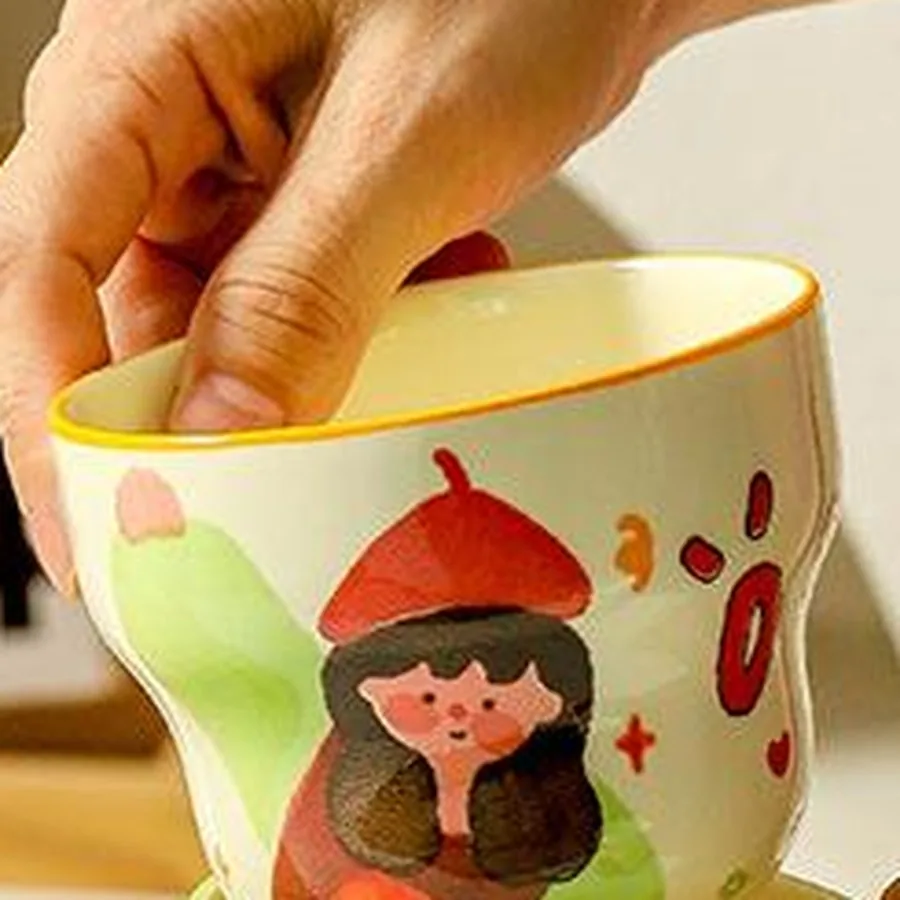 Red-rim cartoon mug