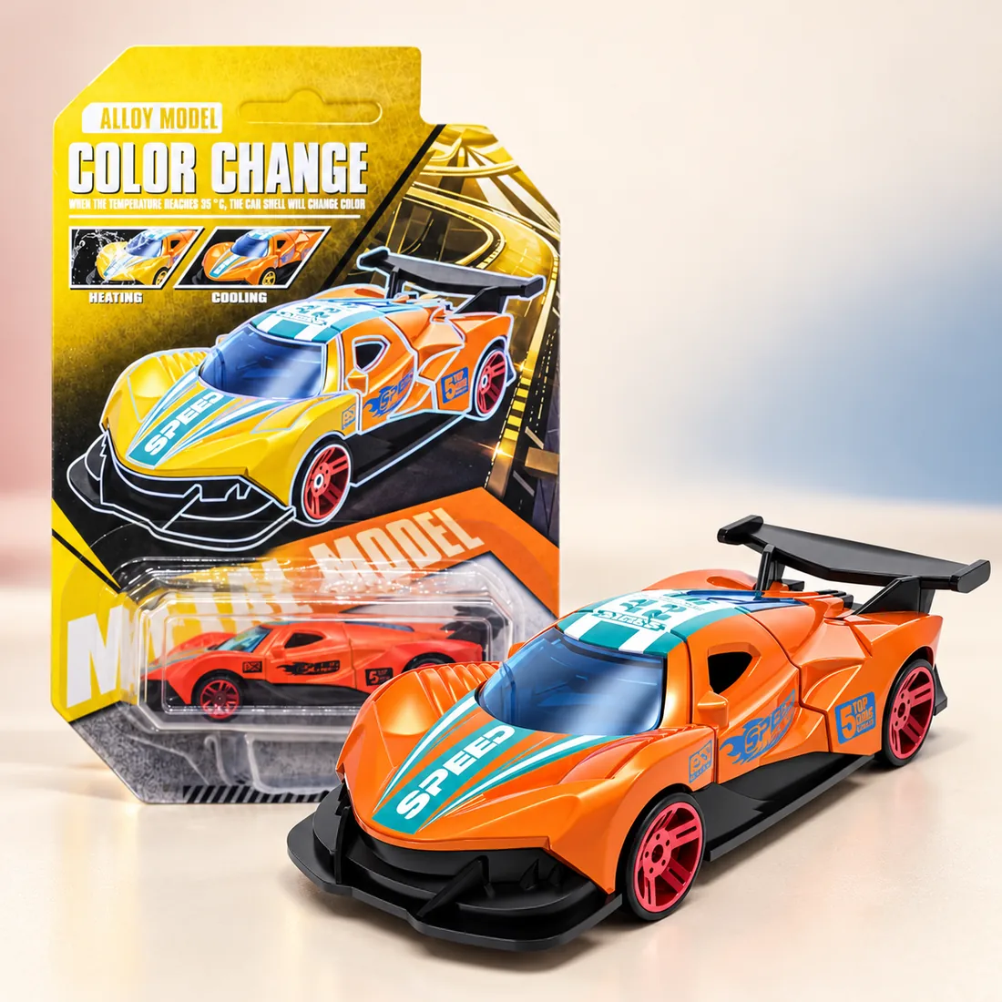 The orange racer with a tall rear wing