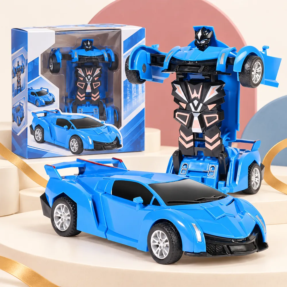 The blue Super Racer as a car and risen into robot mode