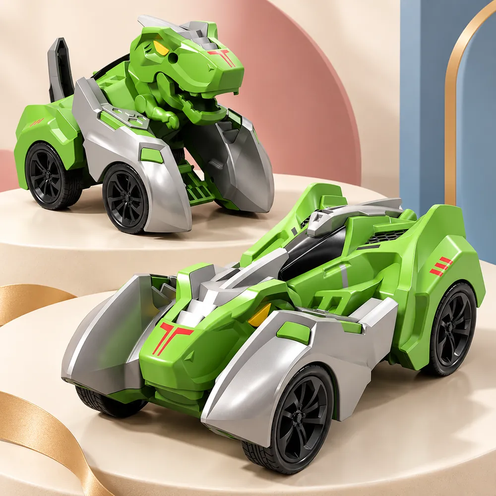 The green dinosaur racer shown both as a car and flipped open into a T-rex