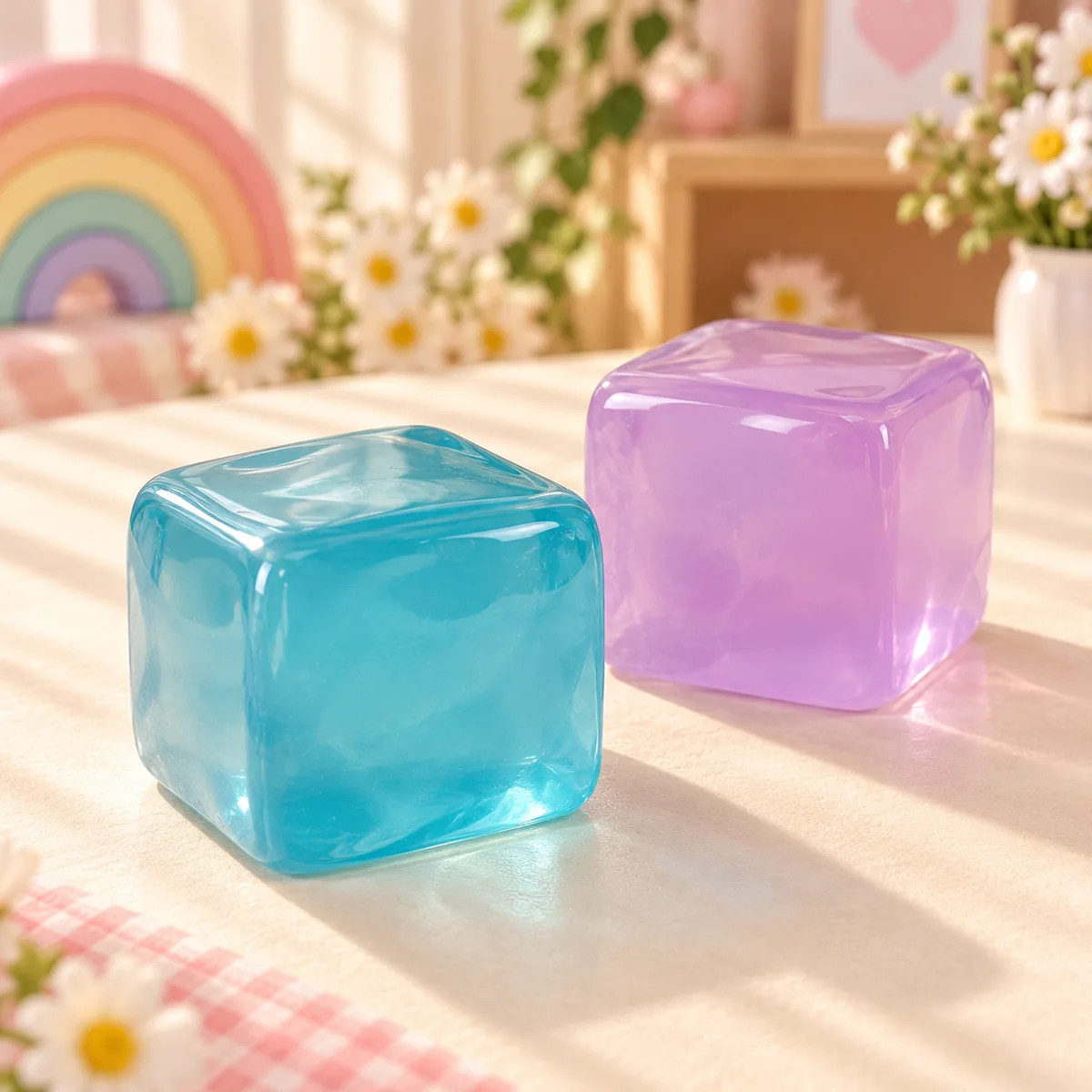The Ice style — two cubes in soft teal and lilac with a cloudy icy swirl running through the gel