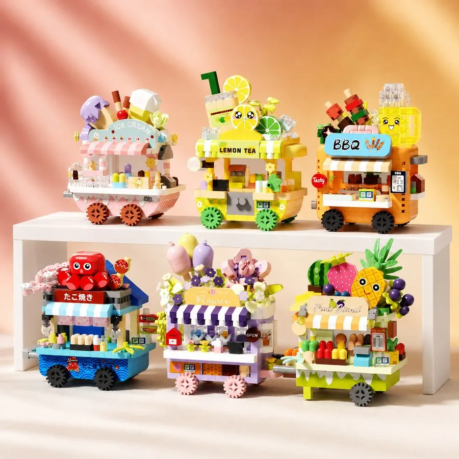 Ice-cream and fruit carts with boxes
