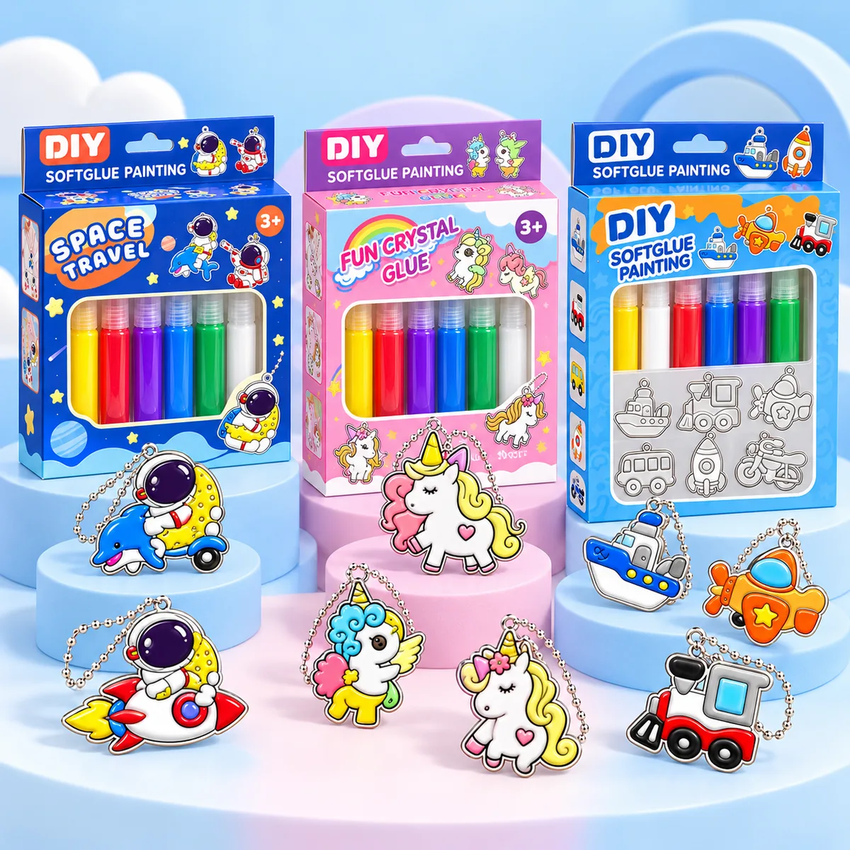What is in the kit - gel tubes, empty metal charm outlines and ball chains