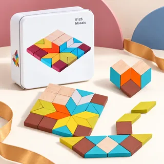 Coloured wooden tiles laid into a star pattern