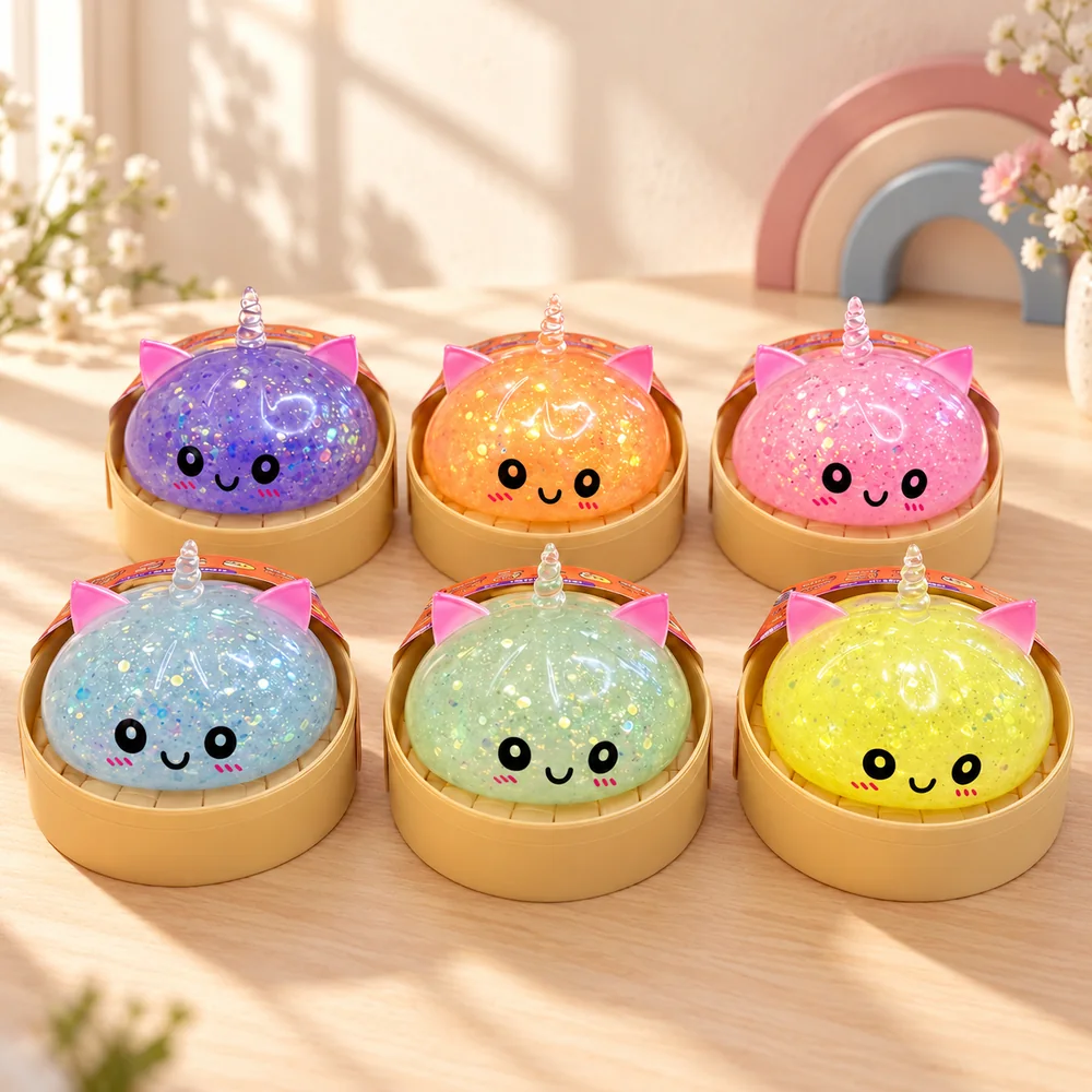 Six of the colours side by side in their baskets — purple, orange, pink, blue, green and yellow