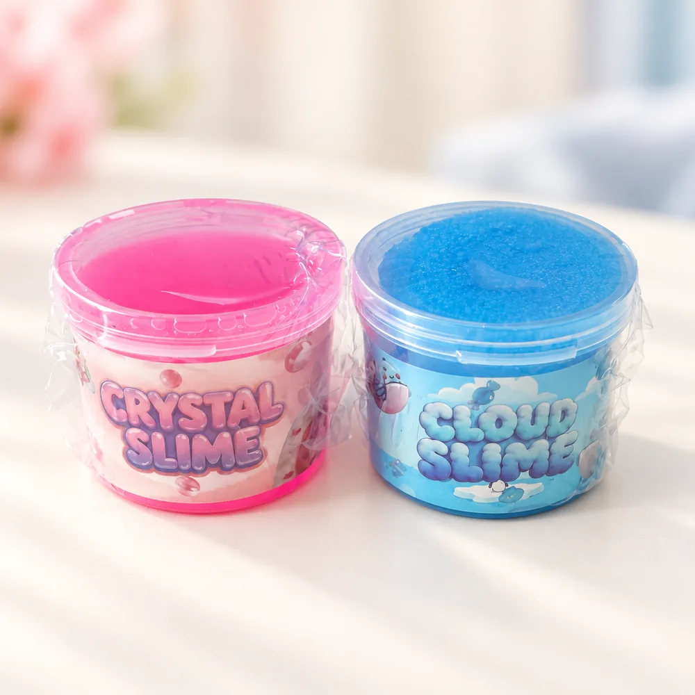 A single tub of Crystal Slime and one of Cloud Slime, charms set into the slime