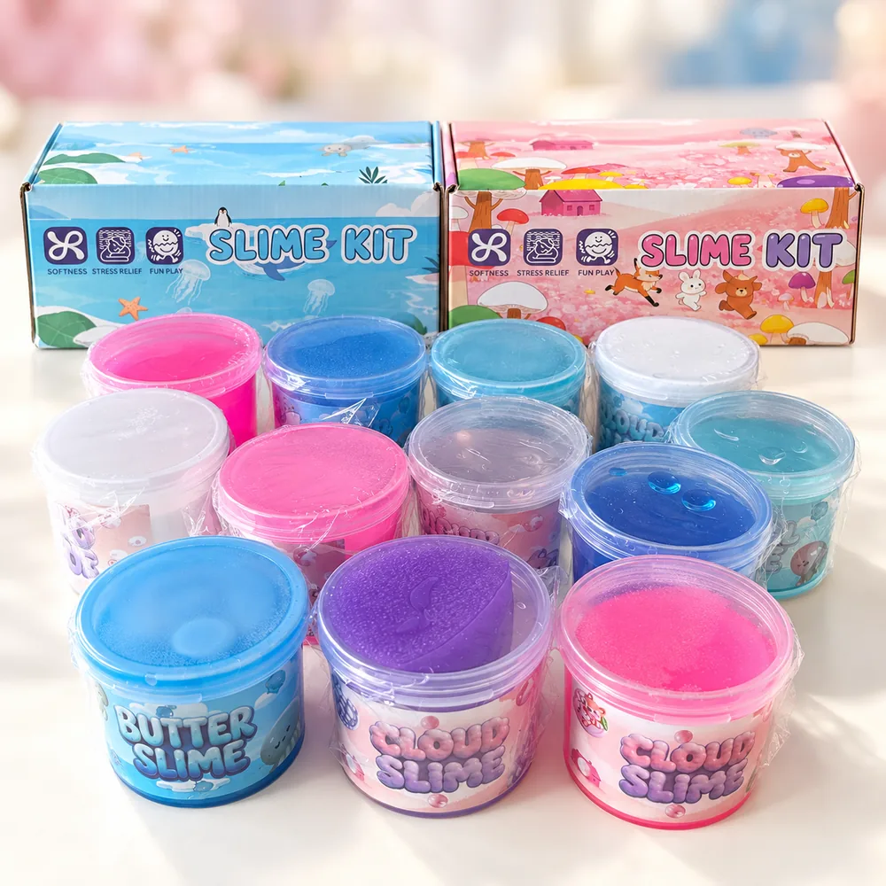 Both Wonderland Slime palettes side by side — the twelve colours we pick from; each gift is one tub