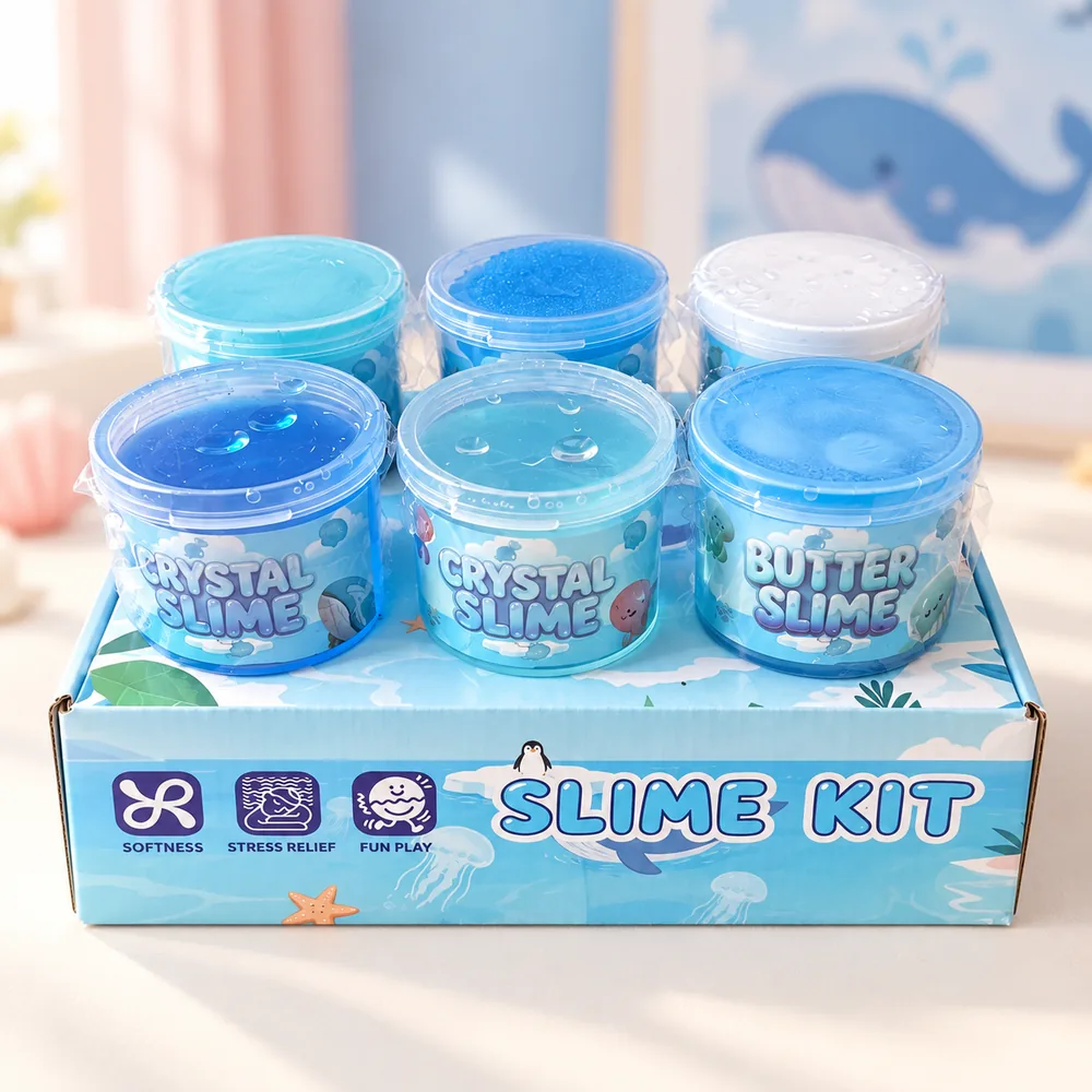 The six Whale Bay colours — blues, teal and white; one is sent at random per gift